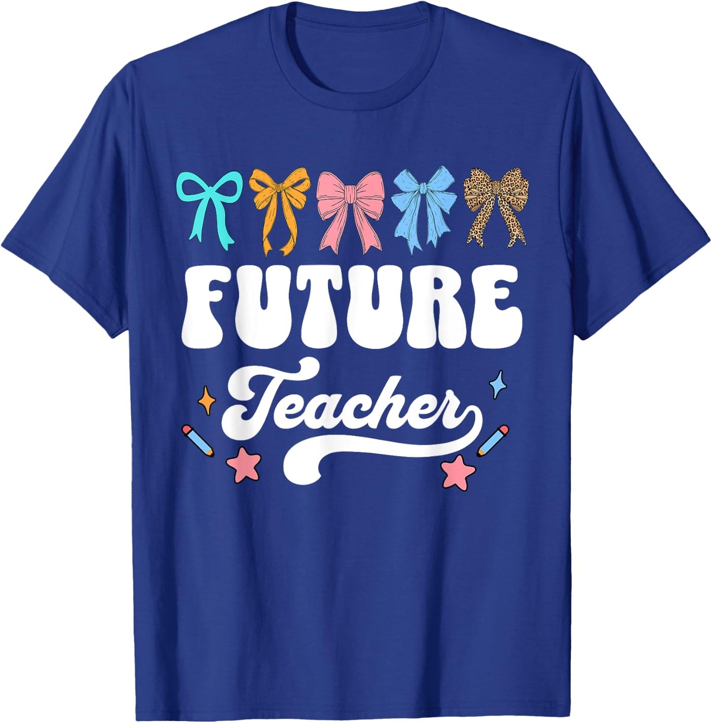 Future Teacher Kids Youth Girls Pre-k Kindergarten Cute Bow T-Shirt - T-Shirt | Royal