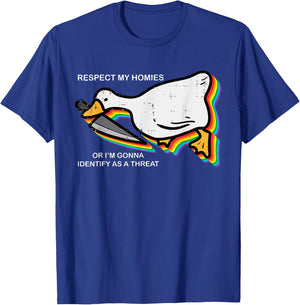 Cute Respect My Homies Silly Goose Ally Pride Month Gay LGBT T-Shirt - T-Shirt | Royal