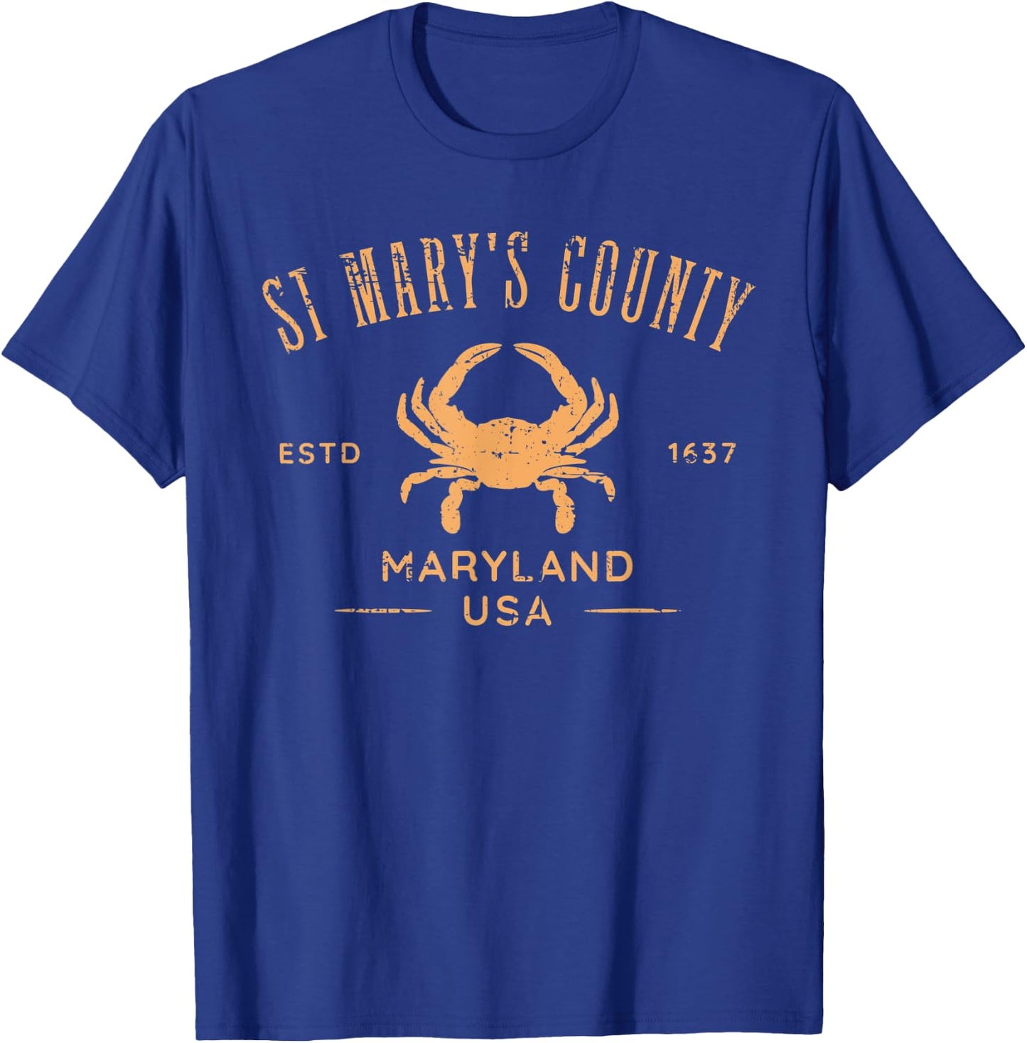 St Mary's County Maryland USA Crab Distressed Design T-Shirt - T-Shirt | Royal