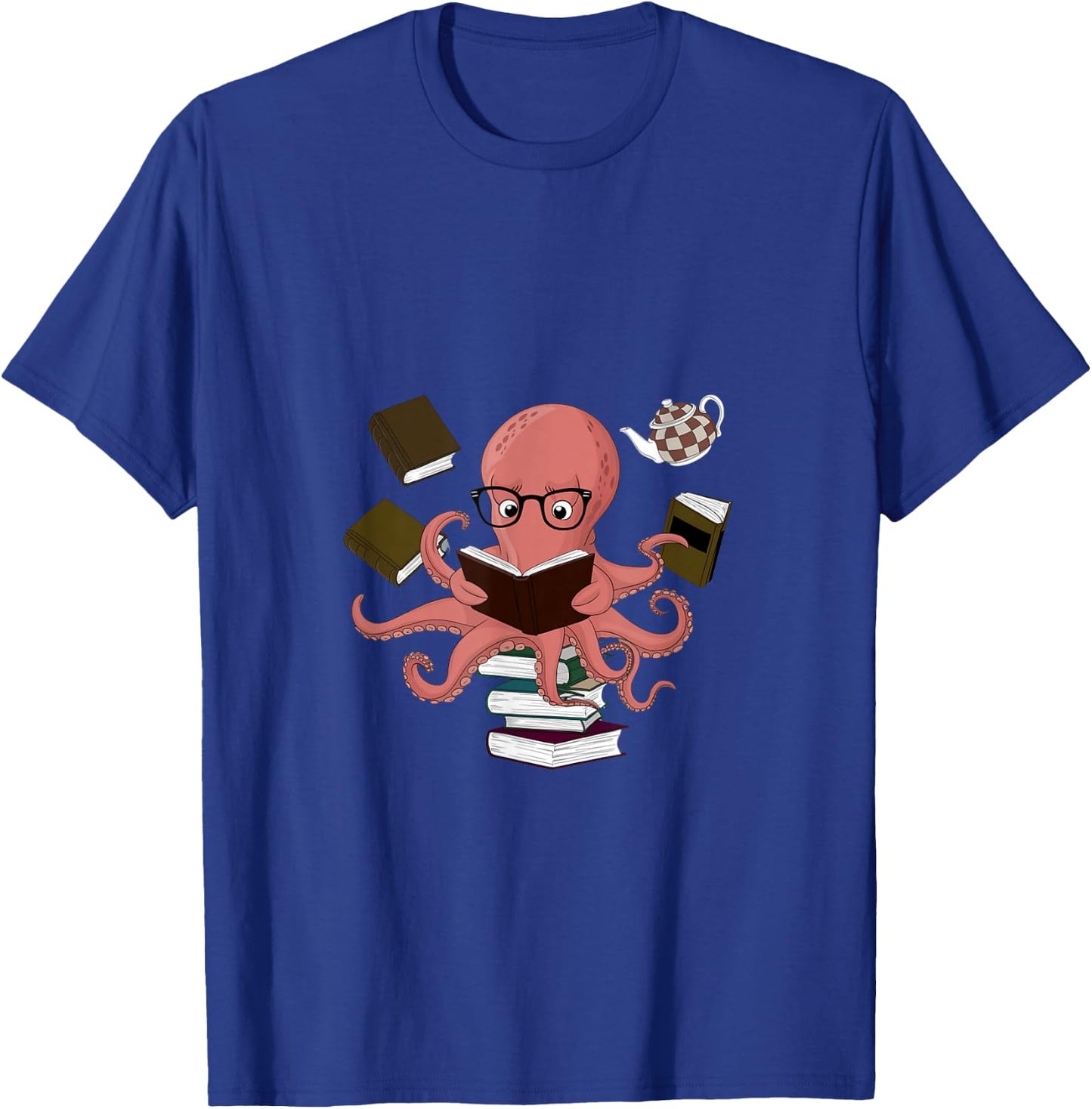 Octopus Holding Books Teacher Book Lover Reading T-Shirt - T-Shirt | Royal
