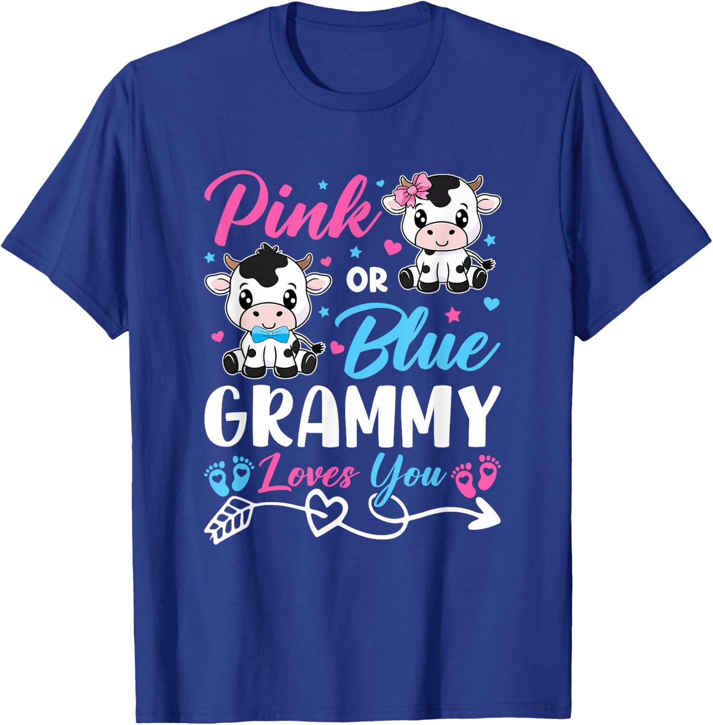 Pink Or Blue Grammy Loves You Cow Baby Gender Reveal Baby T-Shirt - T-Shirt | Royal