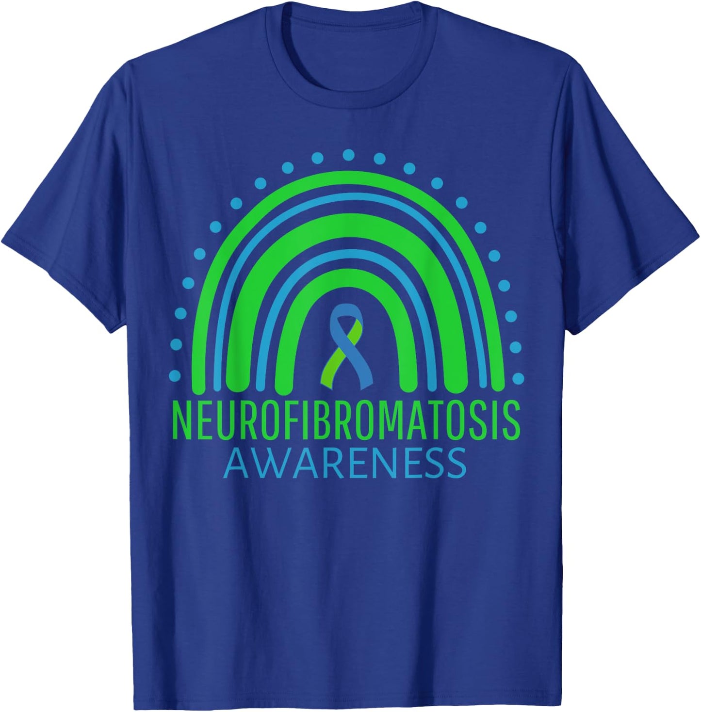 Rainbow Blue And Green Neurofibromatosis Awareness Ribbon T-Shirt - T-Shirt | Royal