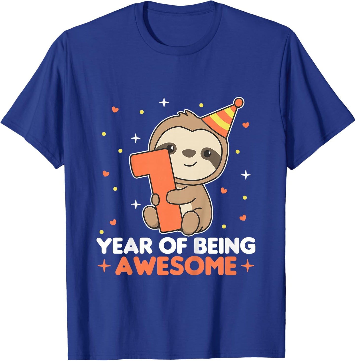 Sloth 1st Birthday For Kids One Year Old Sloth T-Shirt - T-Shirt | Royal