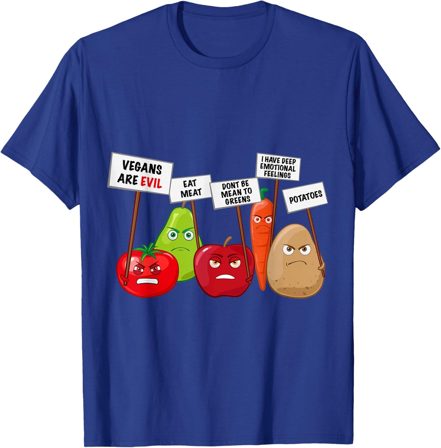 Funny Vegan - Vegetables & Fruits Protesting Against Vegans Small T-Shirt - T-Shirt | Royal