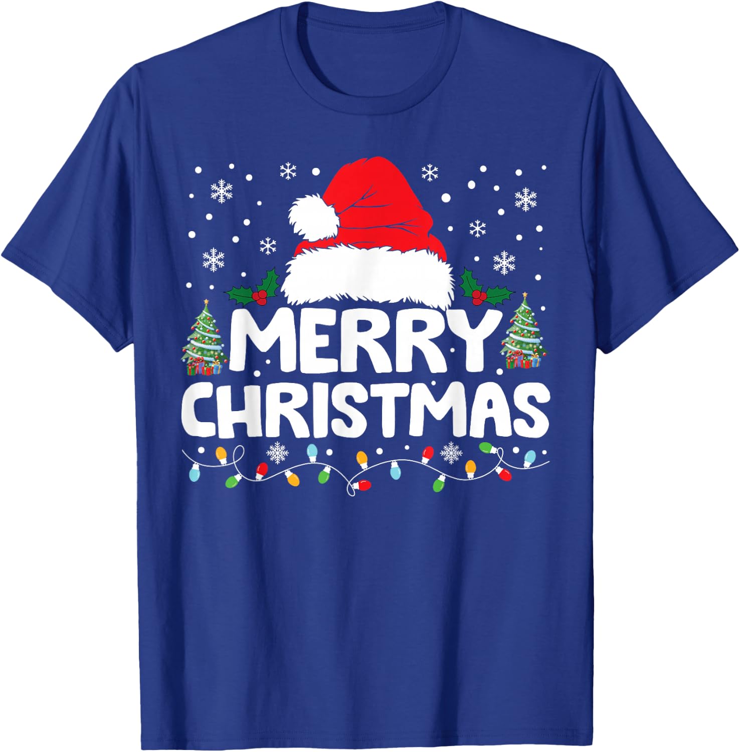 Merry Christmas Lights Red Santa Hat Xmas Family Men Women T-Shirt - T-Shirt | Royal