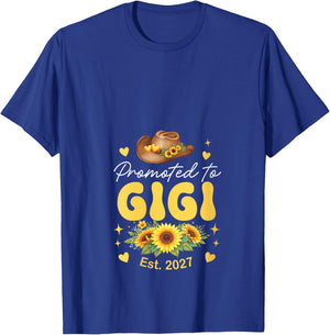 Women's Promoted to Gigi Est. 2027 Sunflowers Expecting New Baby V-Neck T-Shirt - T-Shirt | Royal