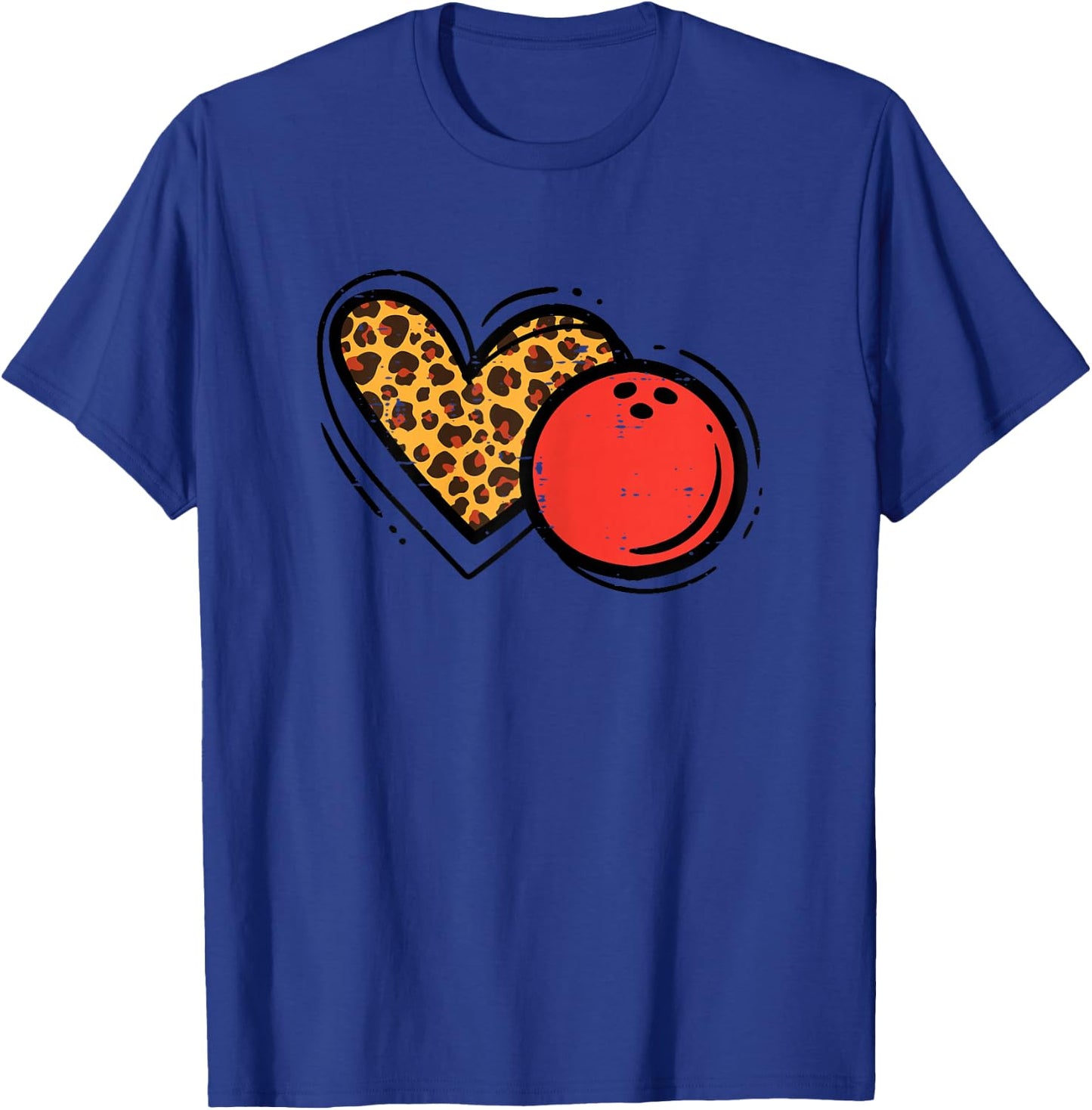 Bowling Ball Leopard Heart Cute Love Bowler Women Girls Kids T-Shirt - T-Shirt | Royal