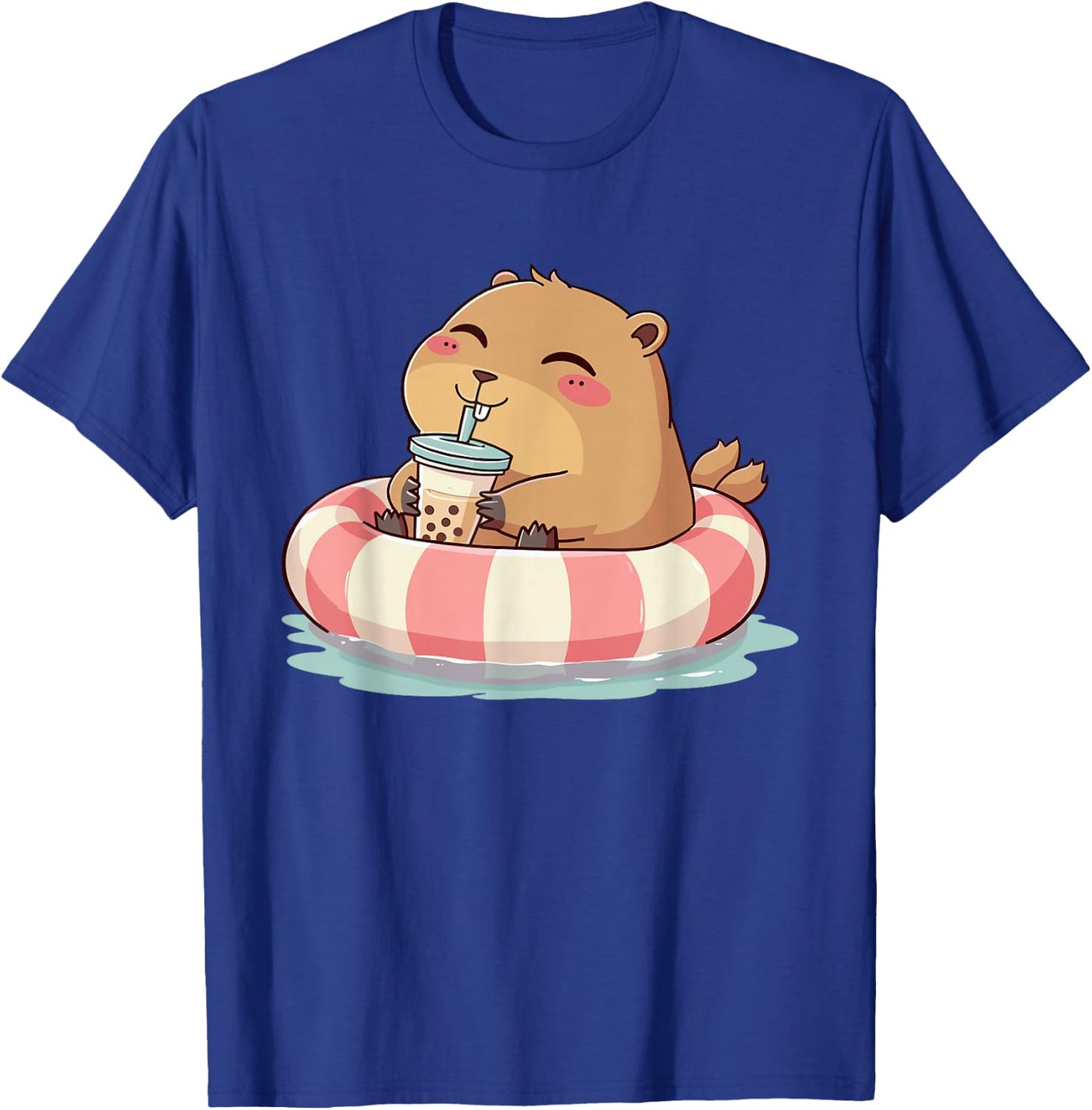 Capybara On Pool Float Drinking Boba Tea Women Girls Kids T-Shirt - T-Shirt | Royal