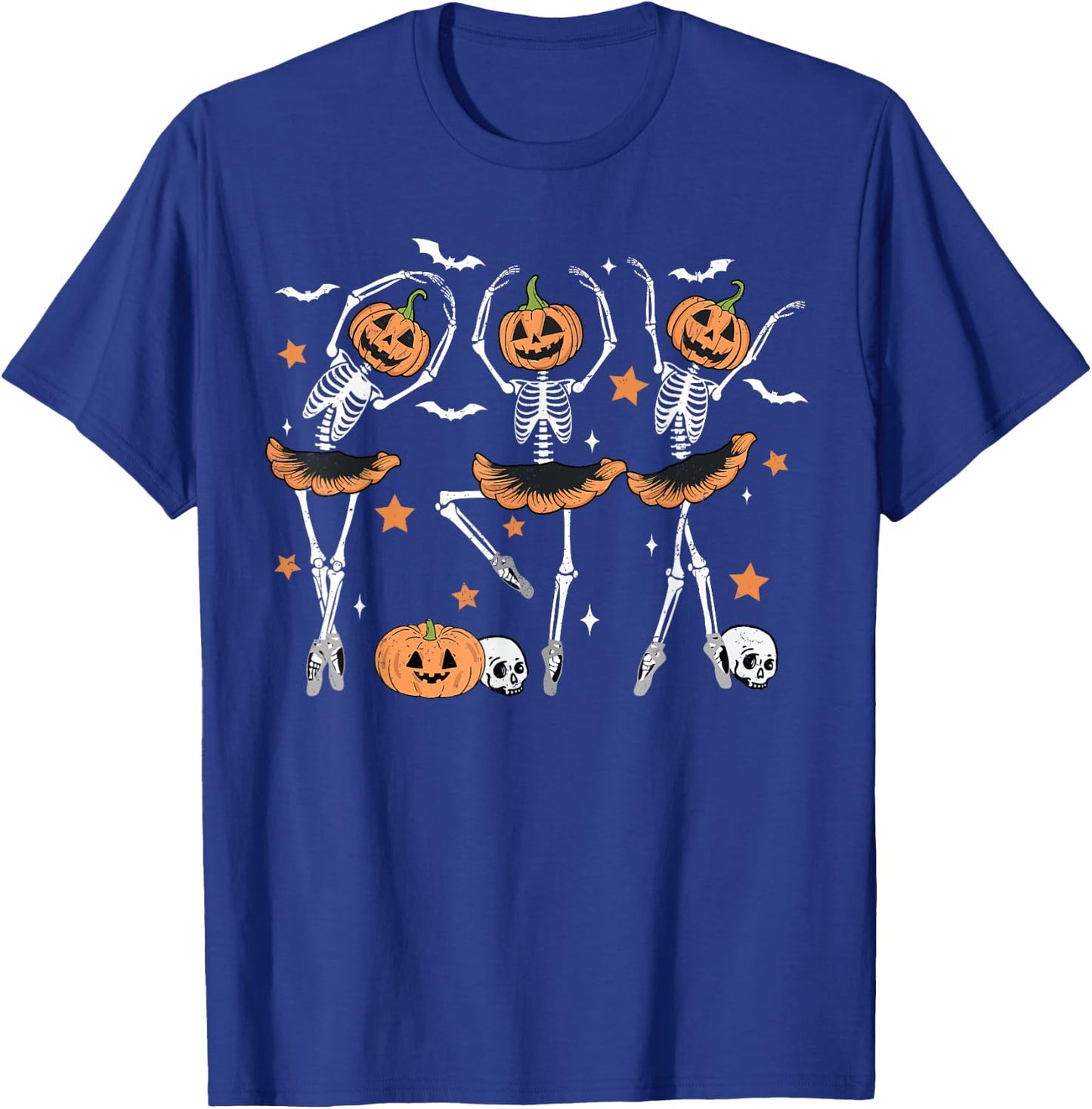 Ballet Pumpkin Skeleton Scary Halloween Men Women Boys Girl T-Shirt - T-Shirt | Royal