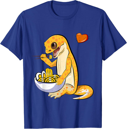 Cute Leopard Gecko Eating Ramen Noodles Illustration T-Shirt - T-Shirt | Royal