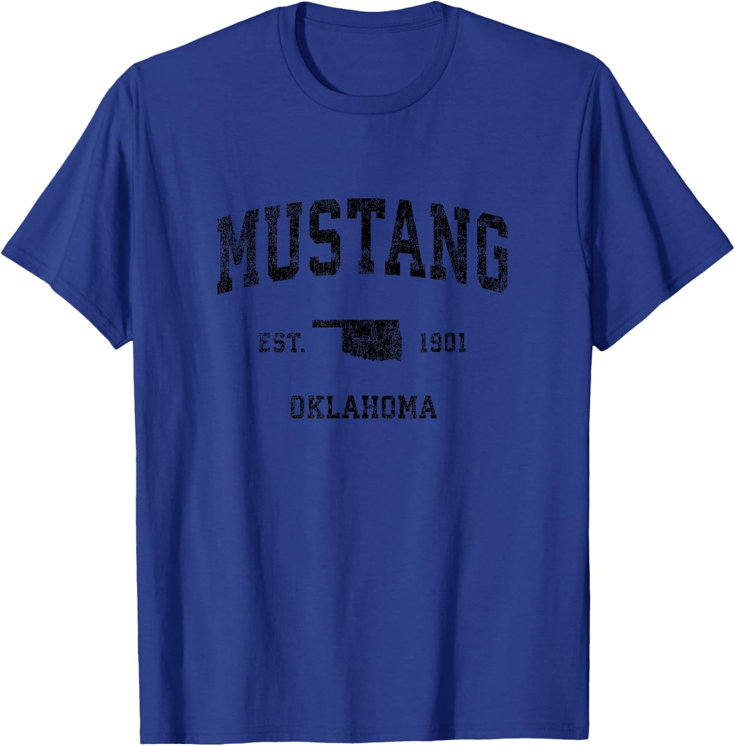 Mustang Oklahoma OK Vintage Sports Design Black Print T-Shirt - T-Shirt | Royal