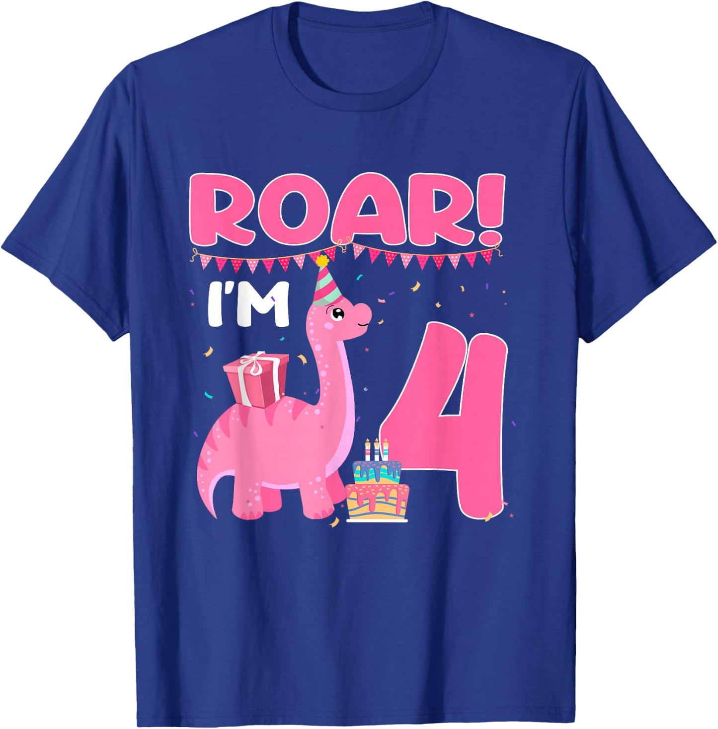 Roar I'm 4 Year Old Dinosaur Girl 4th Birthday Party T-Shirt - T-Shirt | Royal