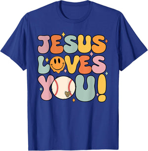 Christian-Shirt Jesus Loves You Baseball Softball Lover T-Shirt - T-Shirt | Royal