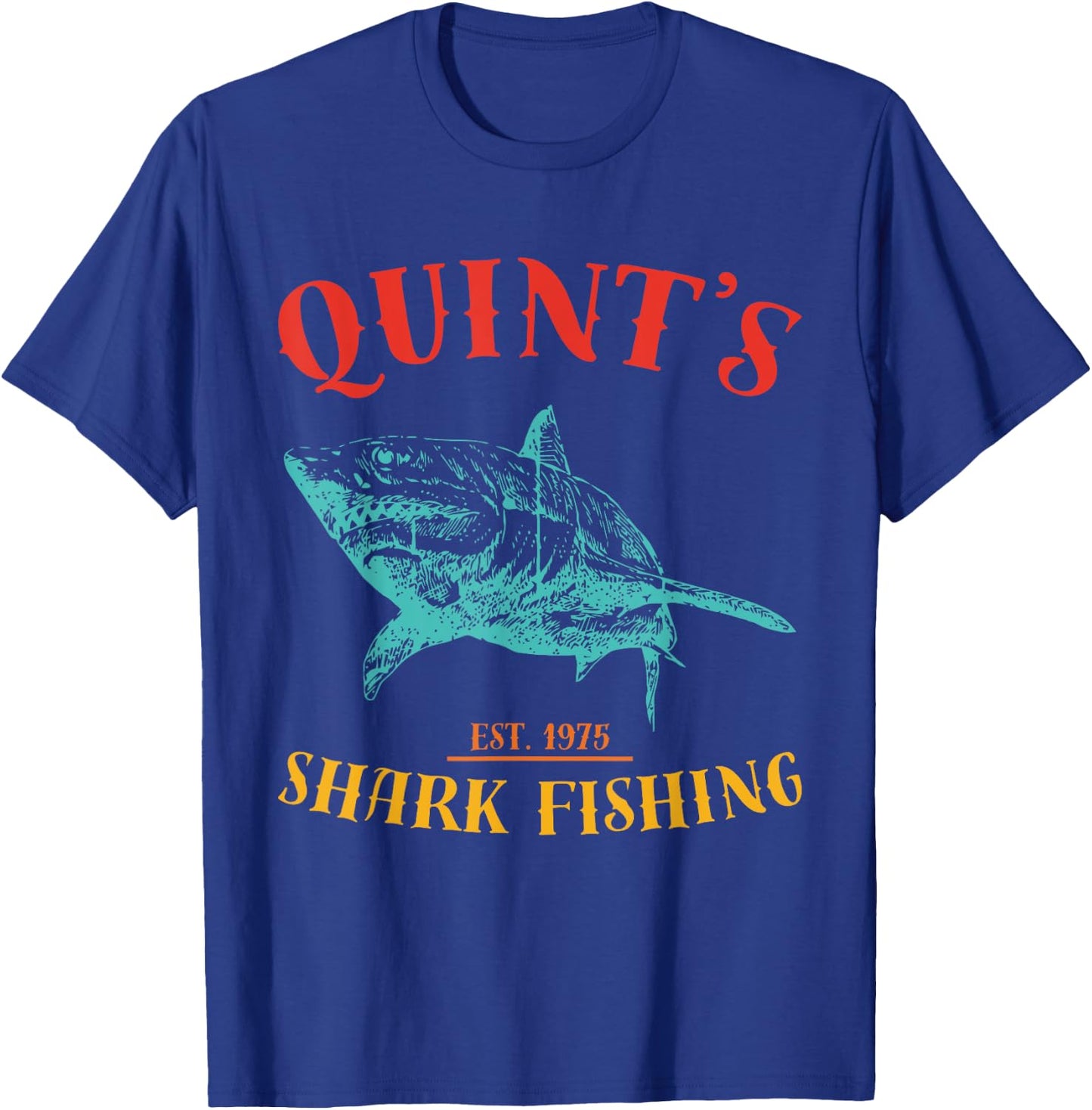 Quint’s Shark est. 1975 Fishing Funny Retro Fishing T-Shirt - T-Shirt | Royal