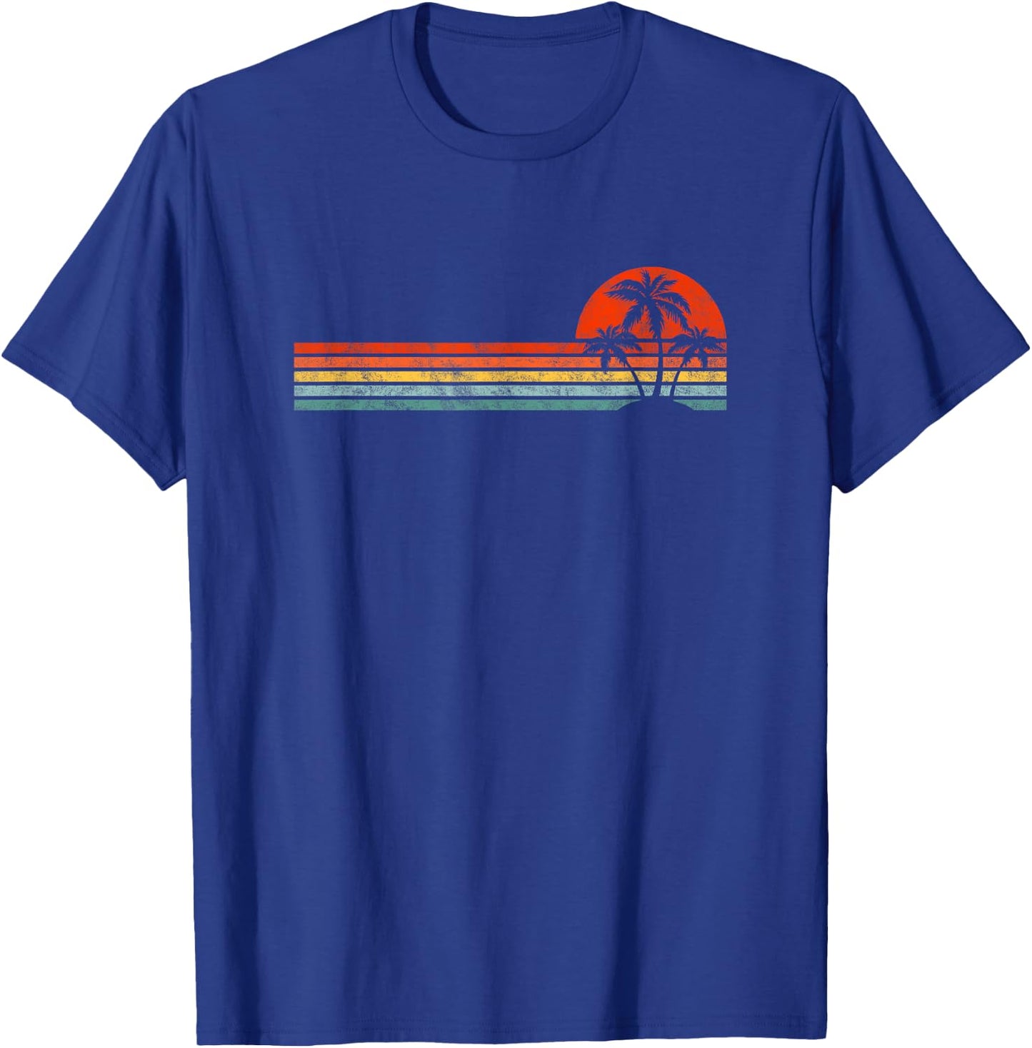 Vintage Palm Tree Sunset Horizon Summer Beach Vacation T-Shirt - T-Shirt | Royal