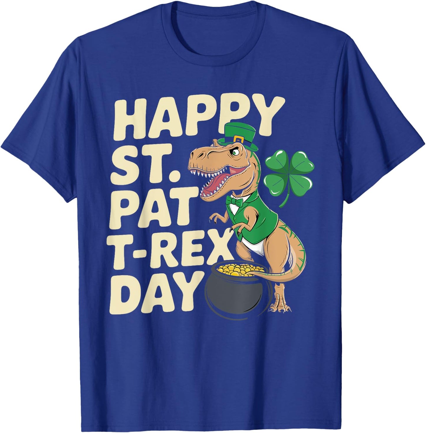 Happy St. Pat T-Rex Day Dinosaur T-Rex Shamrocks Gifts Kids T-Shirt - T-Shirt | Royal