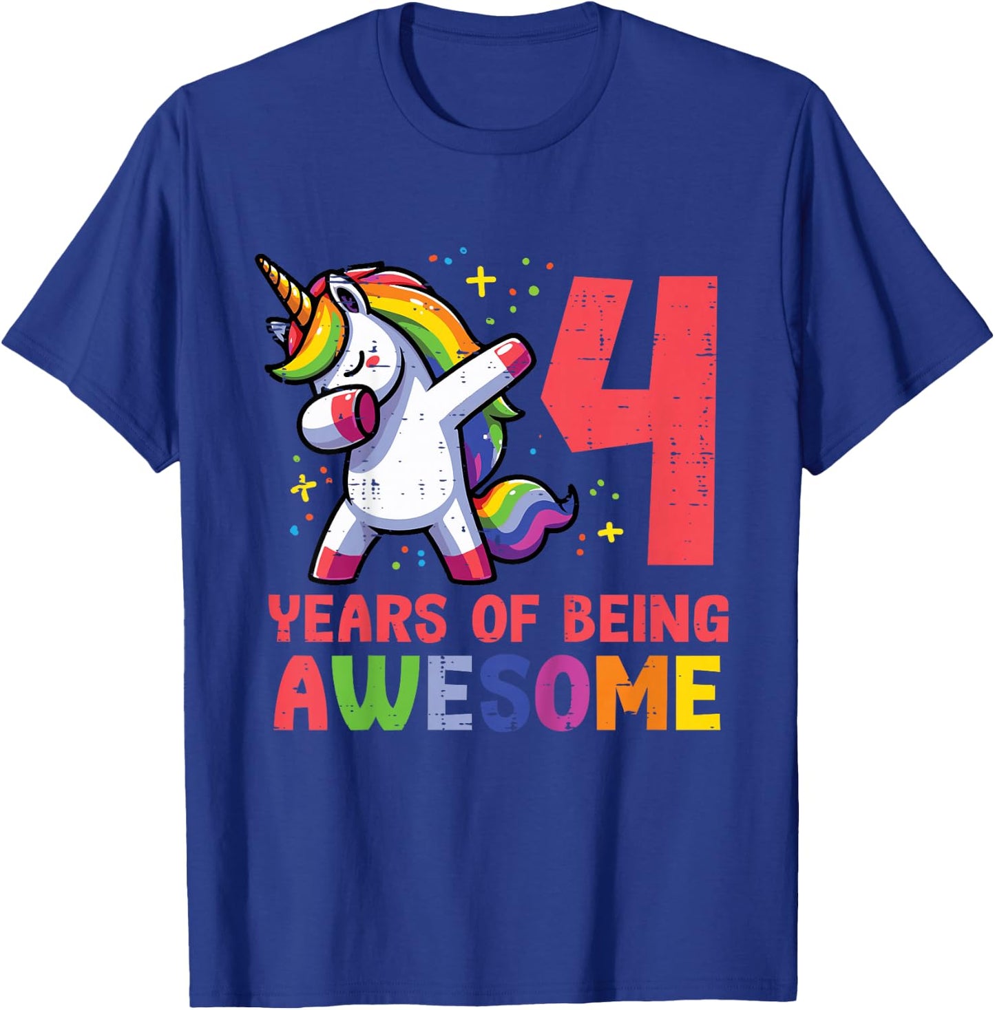 4 Years Of Being Awesome Unicorn 4th Birthday Girls Kids T-Shirt - T-Shirt | Royal