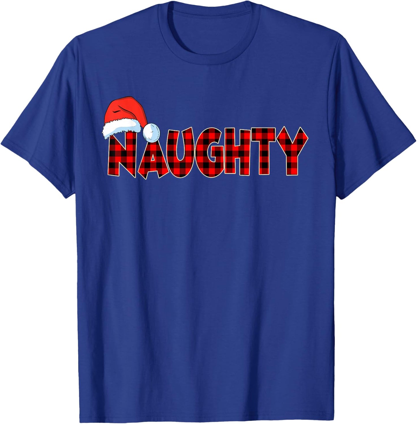 Naughty or Nice Christmas Couple Buffalo Red Plaid T-Shirt - T-Shirt | Royal
