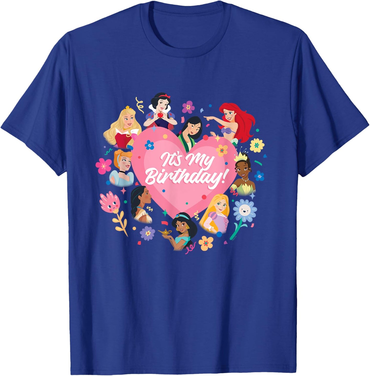 Disney Princess Pink Heart and Flowers It's My Birthday , Black, S T-Shirt - T-Shirt | Royal