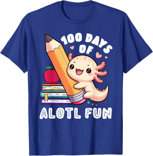 100 Days Of School Axolotl Happy 100th Day Teacher Student Women Girls Kids T-Shirt - T-Shirt | Royal