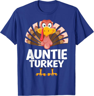 Thanksgiving Auntie Turkey Matching Pajama , Small, Black T-Shirt - T-Shirt | Royal