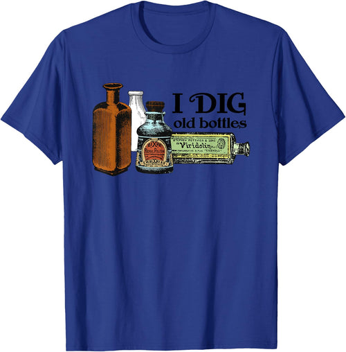 Zone 6 Designs Men's Adults & Kids Classic Fit Grey Short Sleeve - I Dig Old Bottles, Mudlarking, Bottle Digger, Vintage Glass