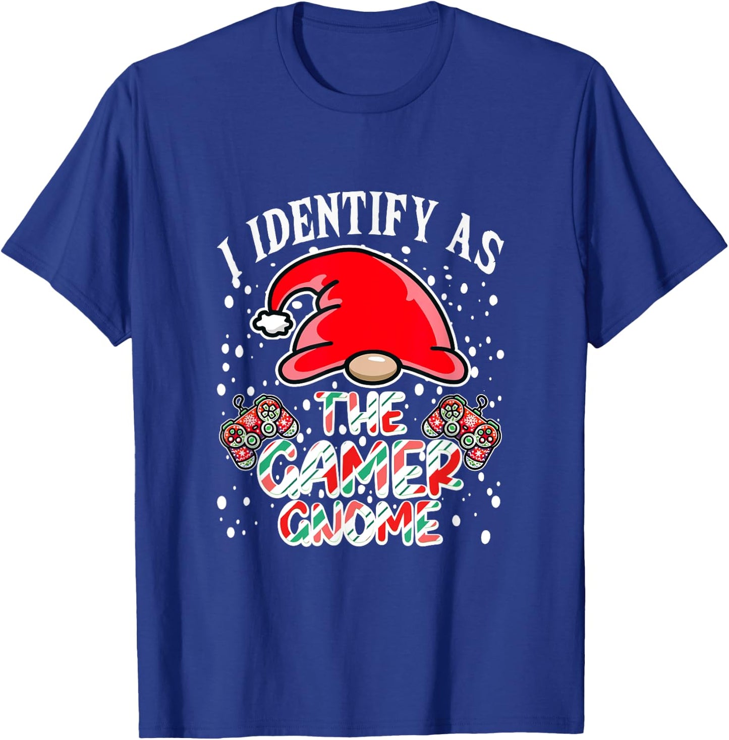 I Identify As The Gamer Gnome Funny Christmas Candy Cane PJs T-Shirt - T-Shirt | Royal