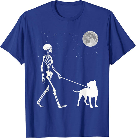 Fun Skeleton Walking Pitbull Dog Full Moon Women Kids T-Shirt - T-Shirt | Royal