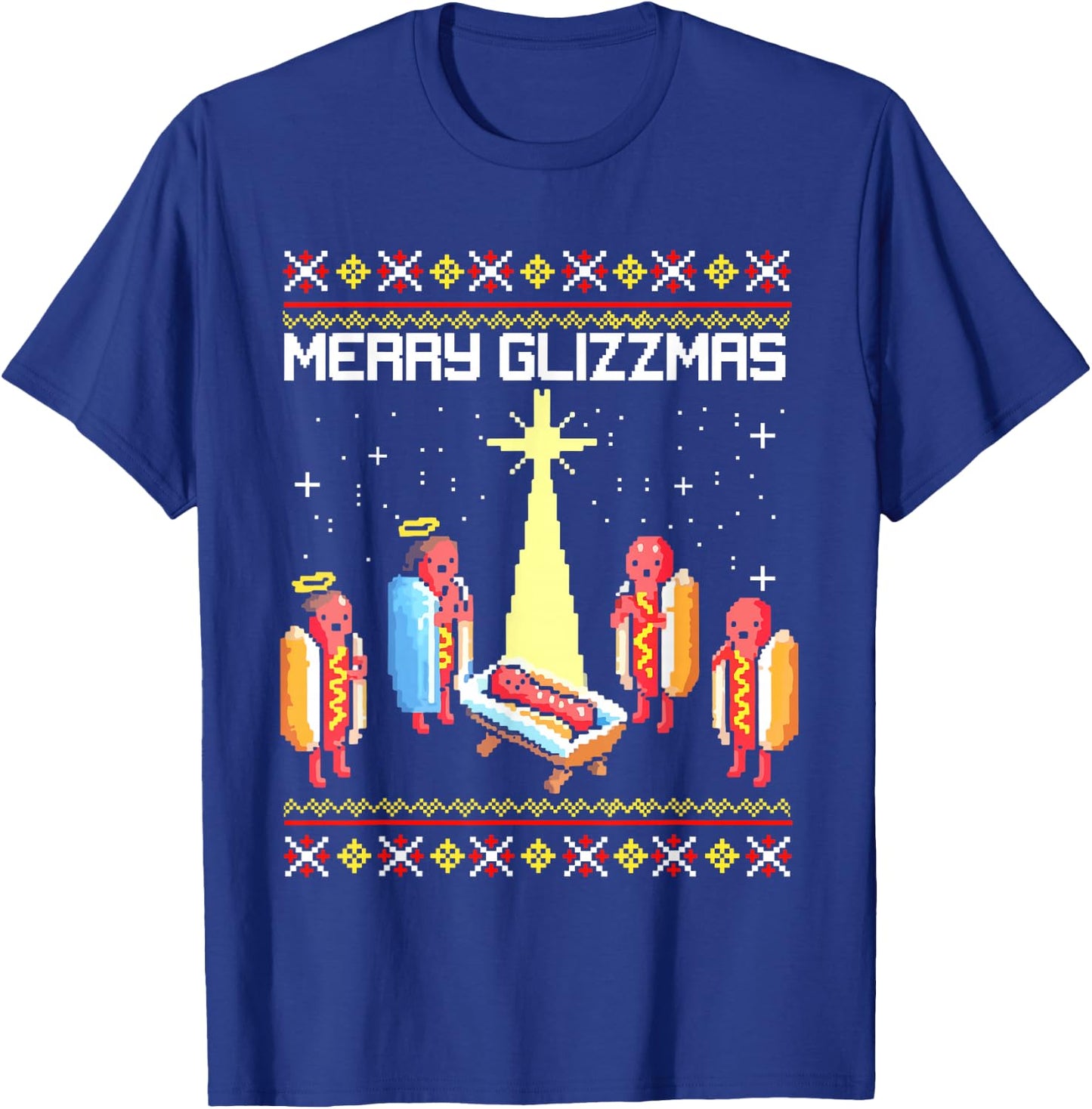 Merry Glizzmas Tacky Funny Merry Christmas Hotdogs T-Shirt - T-Shirt | Royal