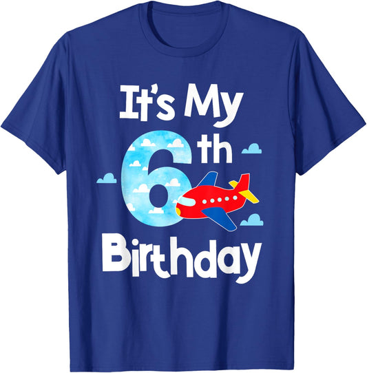 It's My 6th Birthday Airplane Pilot 6 Years Old Boy Girl T-Shirt - T-Shirt | Royal