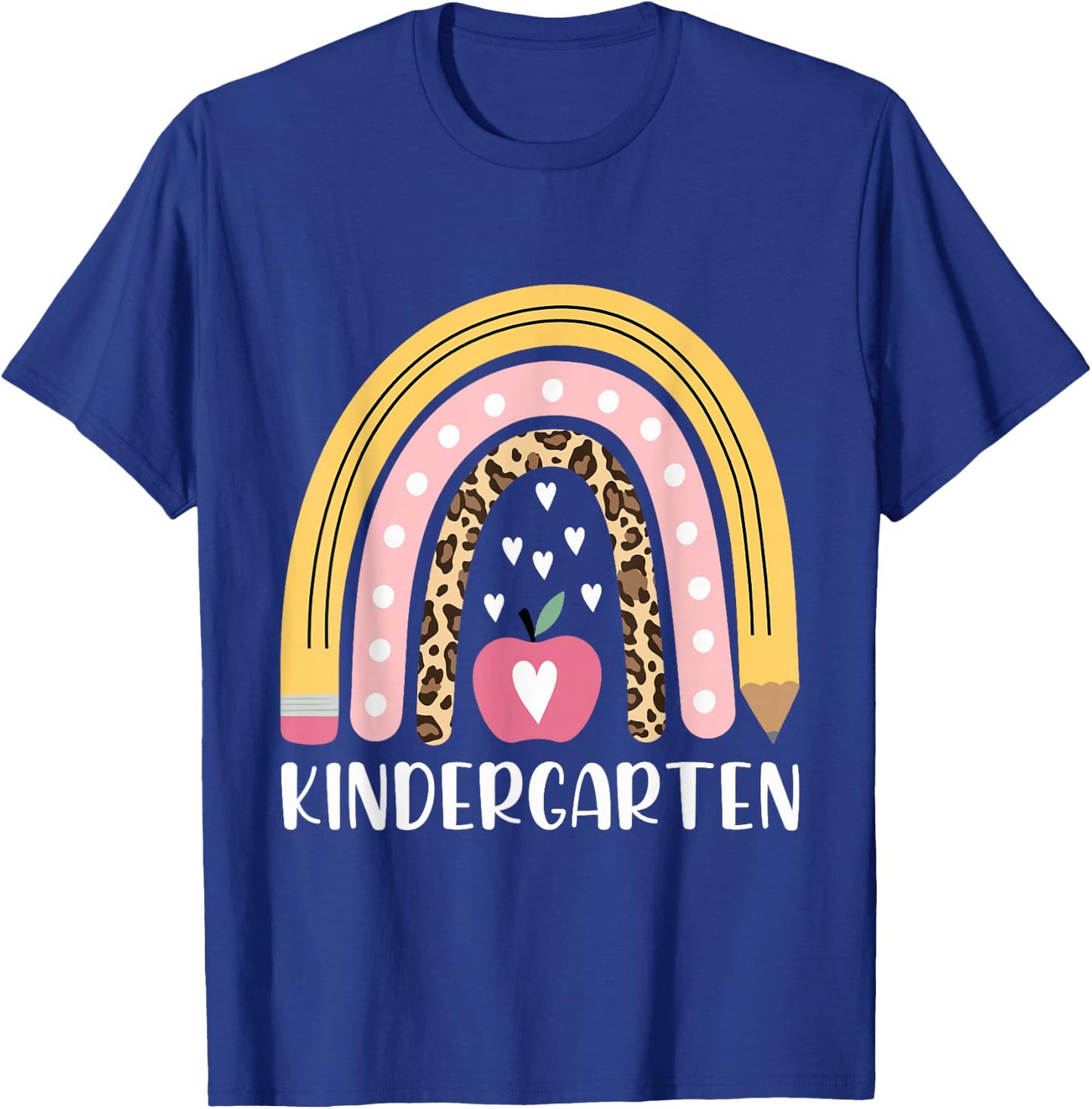 Kindergarten Teacher Leopard Rainbow Teacher Back to School T-Shirt - T-Shirt | Royal