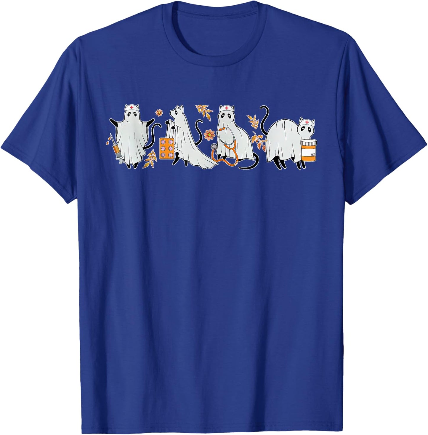 Ghost Cat Nurse ICU RN Pharmacy Tech Fall Halloween Costume T-Shirt - T-Shirt | Royal