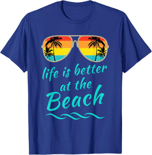 Life is Better at The Beach Retro Palm Trees Summer T-Shirt - T-Shirt | Royal
