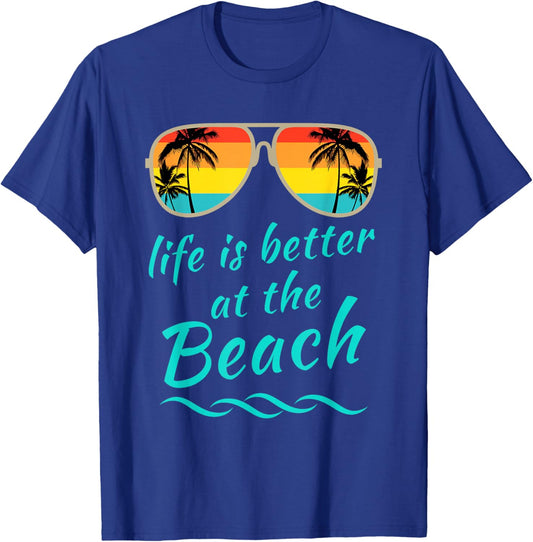 Life is Better at The Beach Retro Palm Trees Summer T-Shirt - T-Shirt | Royal
