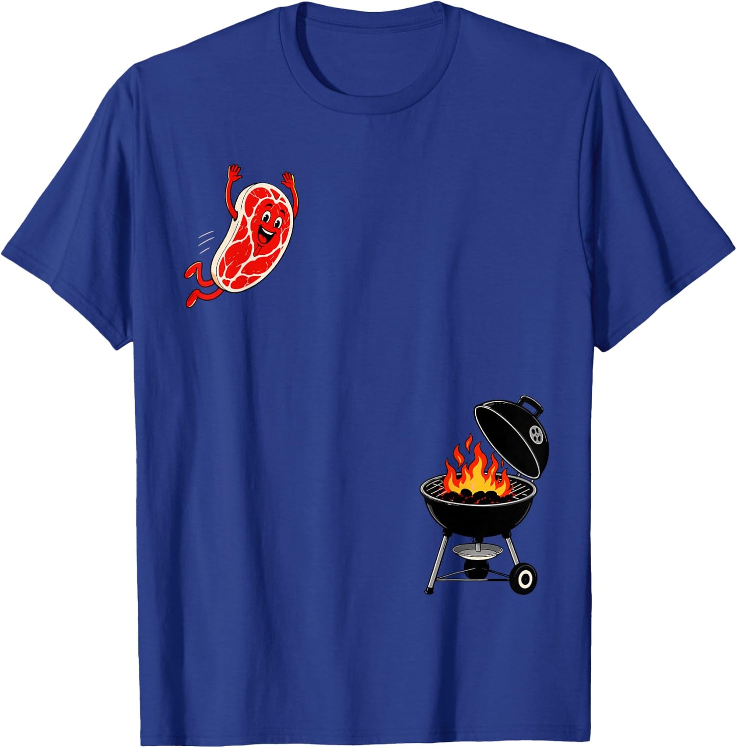 Steak Dive Flying Steak BBQ Grilling Cartoon 4th of July T-Shirt - T-Shirt | Royal