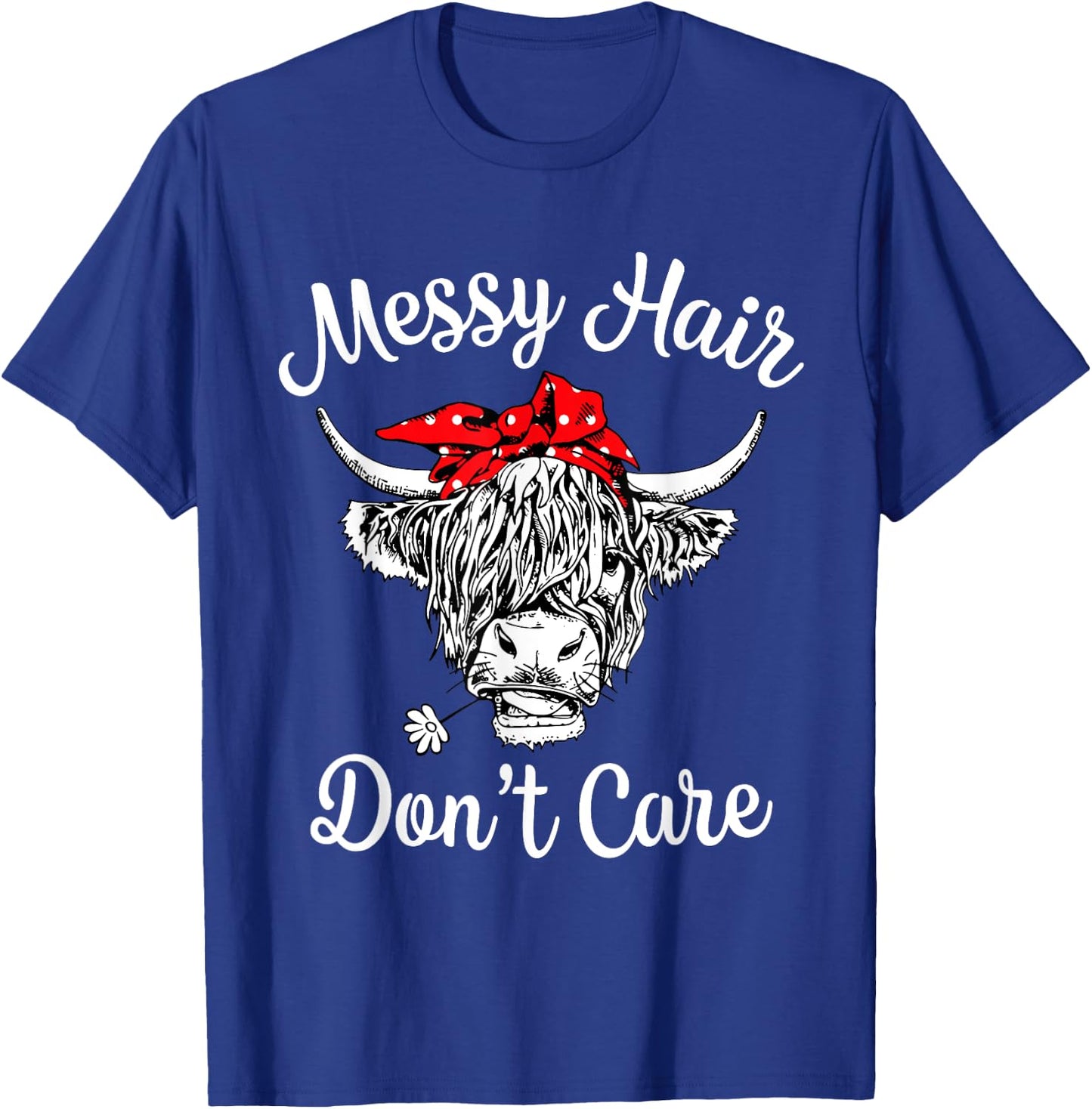 Scottish Highland Cow Leopard Bandana Messy Hair Don't Care T-Shirt - T-Shirt | Royal