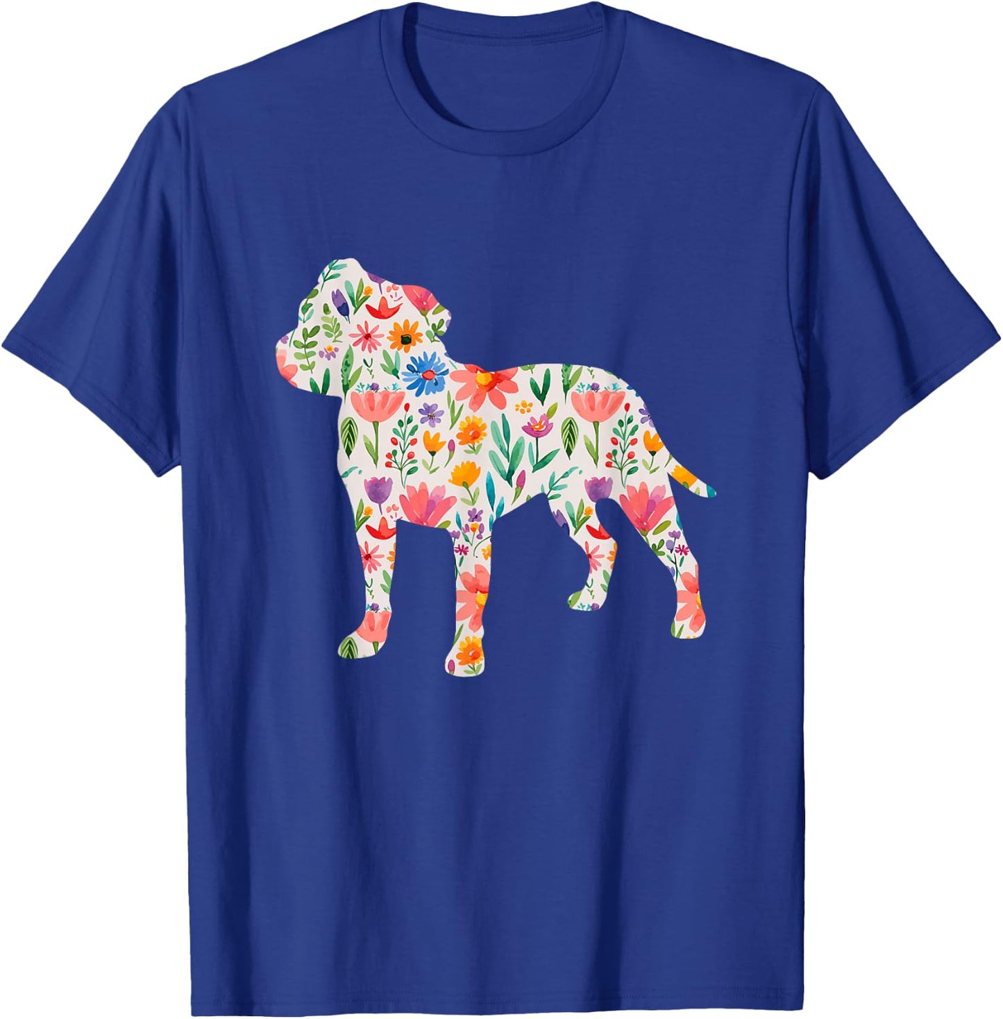 Staffordshire Bull Terrier watercolor flowers design T-Shirt - T-Shirt | Royal