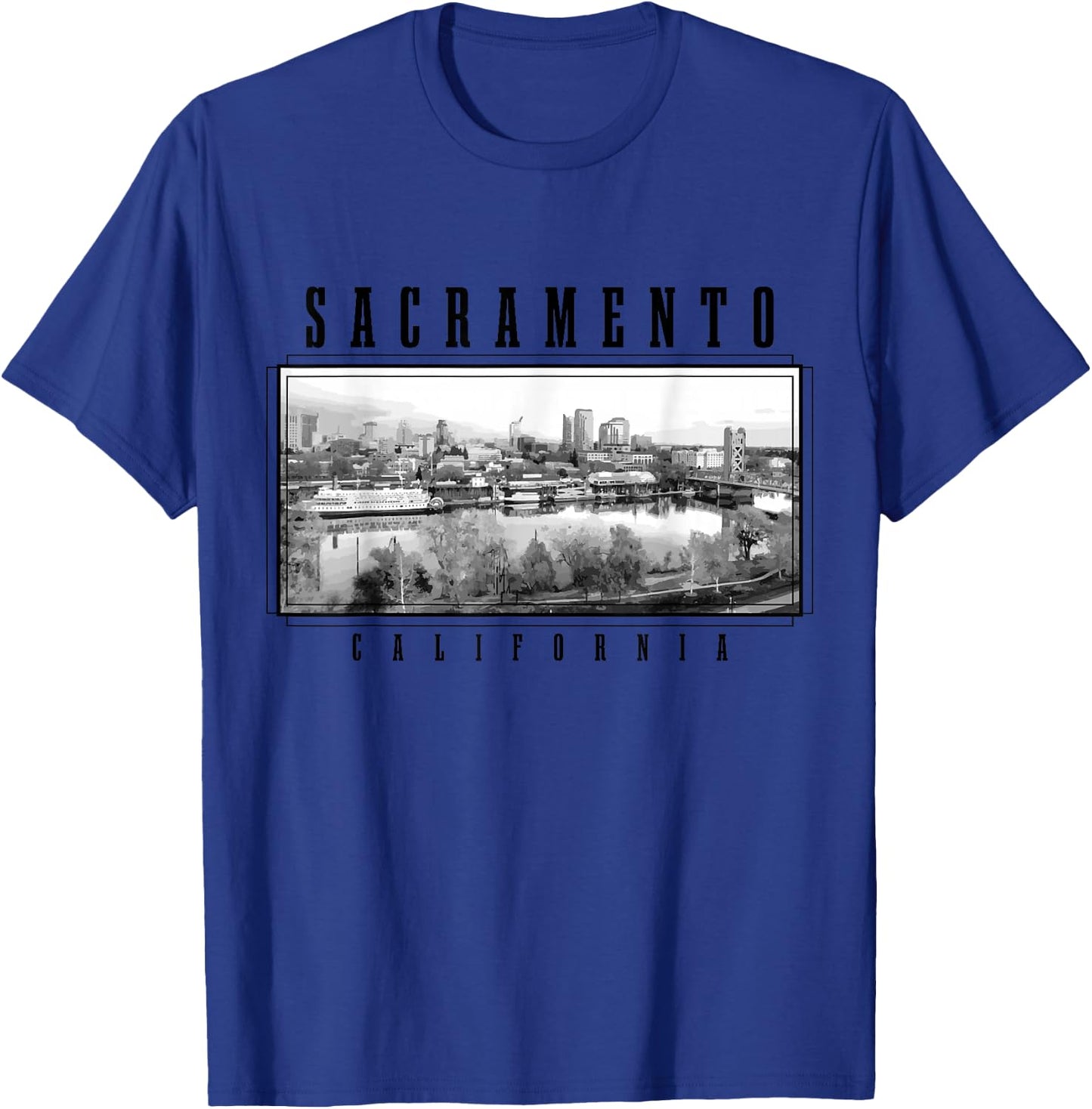 Sacramento California Vintage USA Souvenir Skyline T-Shirt - T-Shirt | Royal