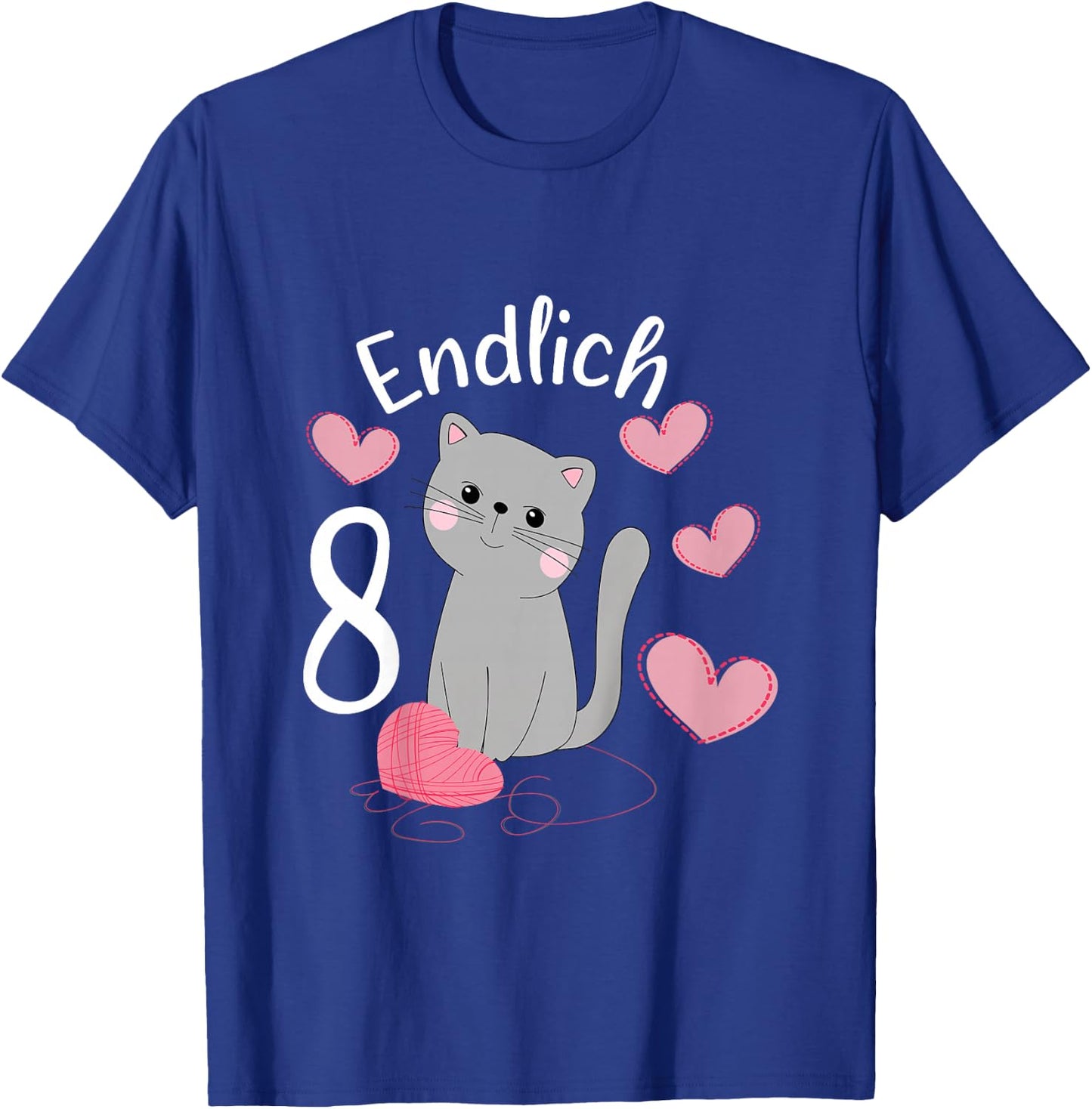 Children's Cute Cat Birthday Shirt Finally 8 Years Girls' , black T-Shirt - T-Shirt | Royal