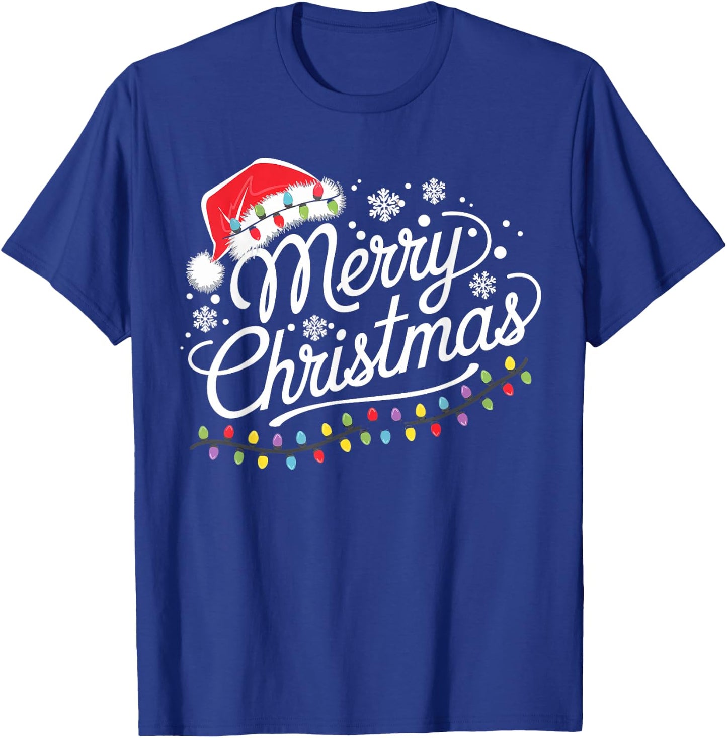 Merry Christmas Lights Red Santa Hat Xmas Family Men Women T-Shirt - T-Shirt | Royal