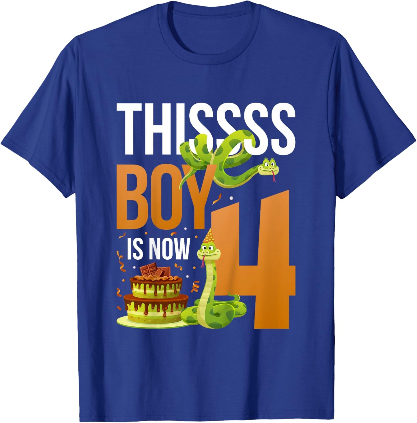 Kids 4th Reptile Birthday 4 Year Old Boy Snake Birthday Party T-Shirt - T-Shirt | Royal