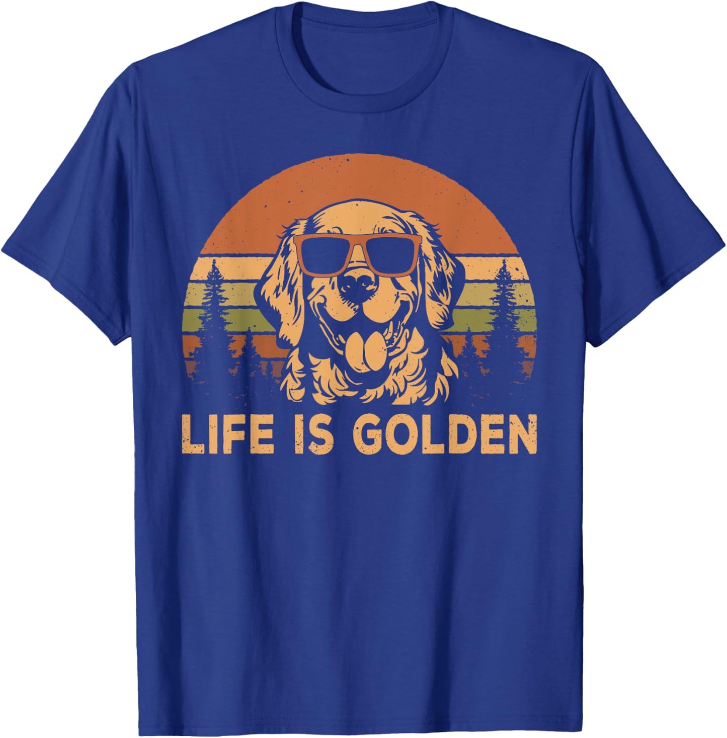 Vintage Golden Retriever Dog Life Is Golden Funny Dog T-Shirt - T-Shirt | Royal