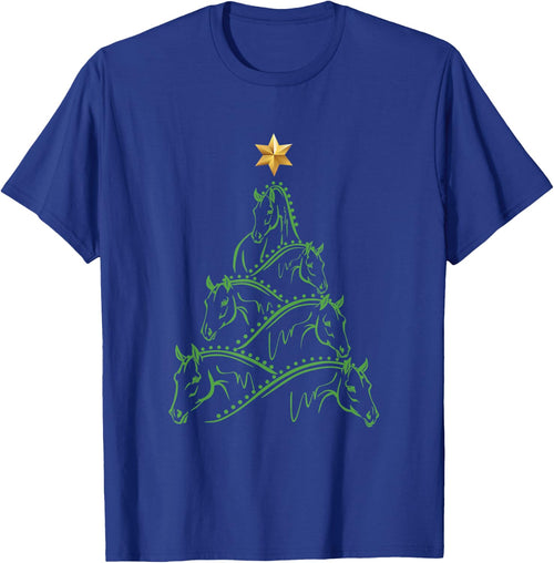 Xmas Horse Gifts For Girls & Women Horse Lovers - Black, Small - Christmas Tree Pattern - Adult - Short Sleeve - - Modern Style - Winter Season