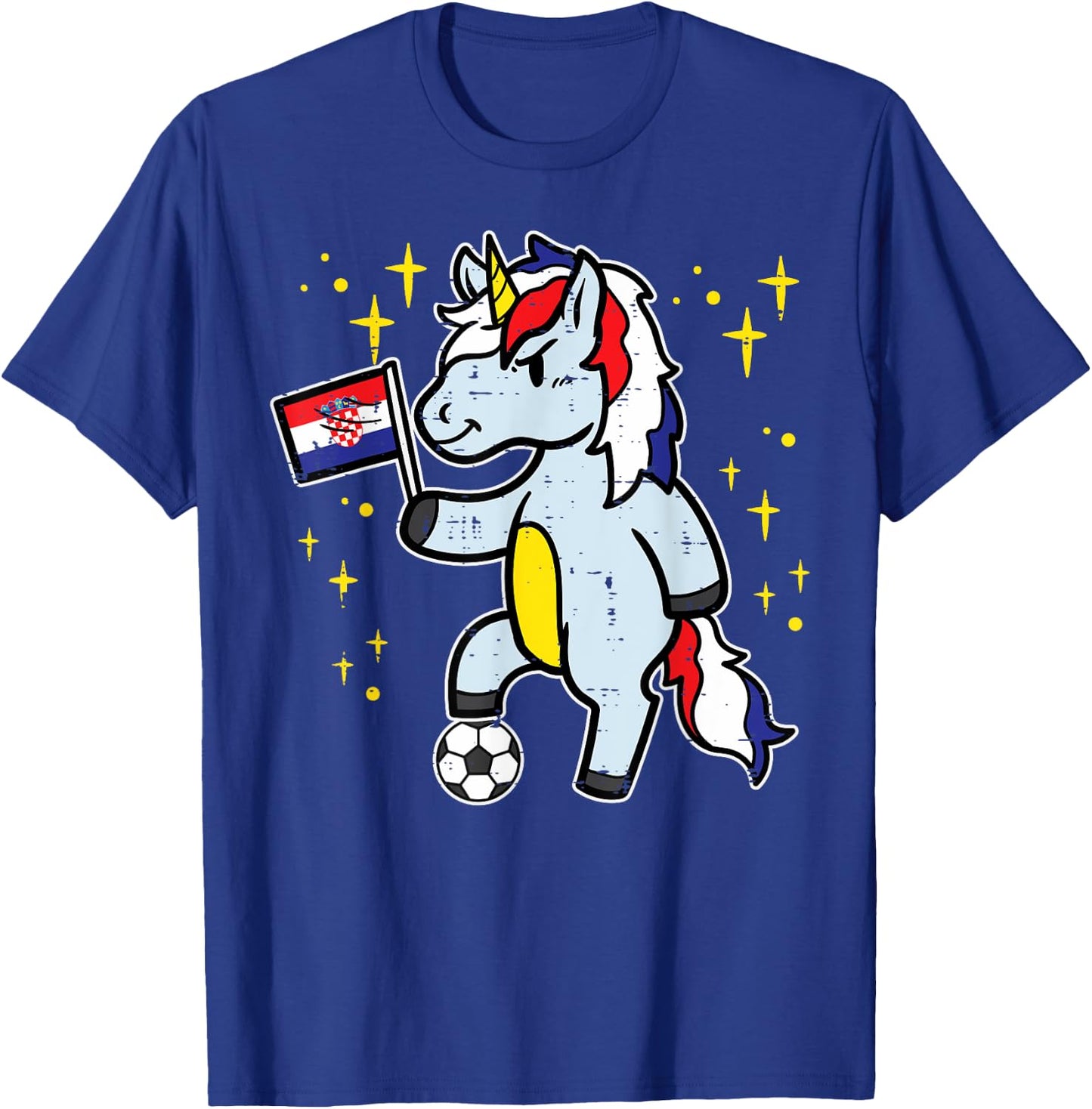 Croatia Flag Unicorn Football Soccer Fan Women Girls Kids T-Shirt - T-Shirt | Royal