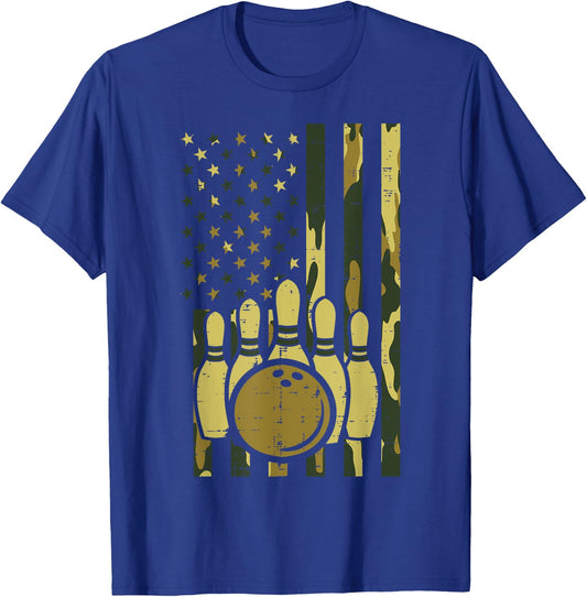 Bowling Camo American Flag Patriotic Bowler Women Men Kids T-Shirt - T-Shirt | Royal