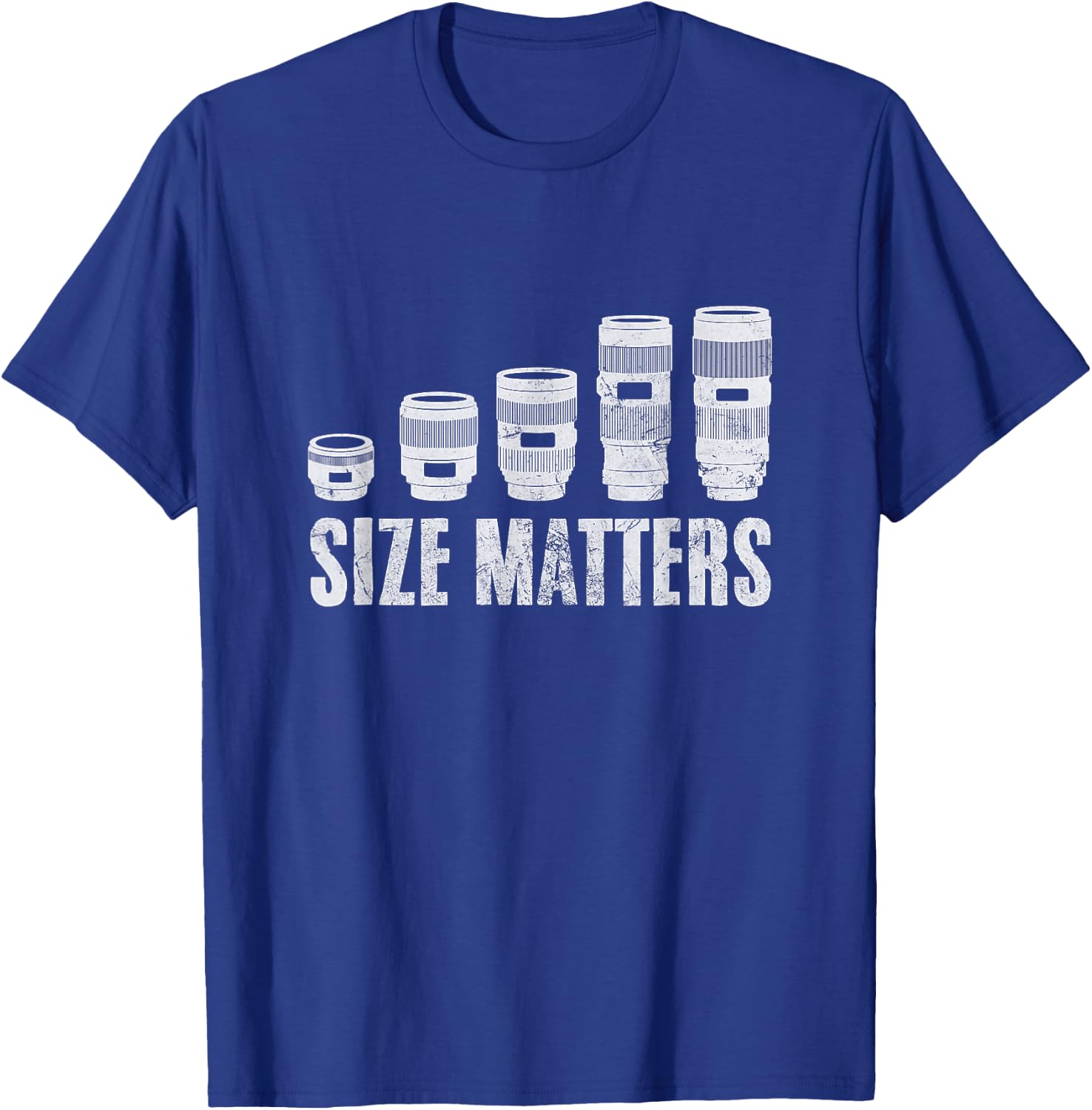 Photographer Size Matters Camera Lens Photography Distressed T-Shirt - T-Shirt | Royal