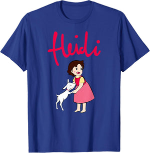 Heidi with Goat Cute with Logo Pink Cartoon TV Series , black T-Shirt - T-Shirt | Royal