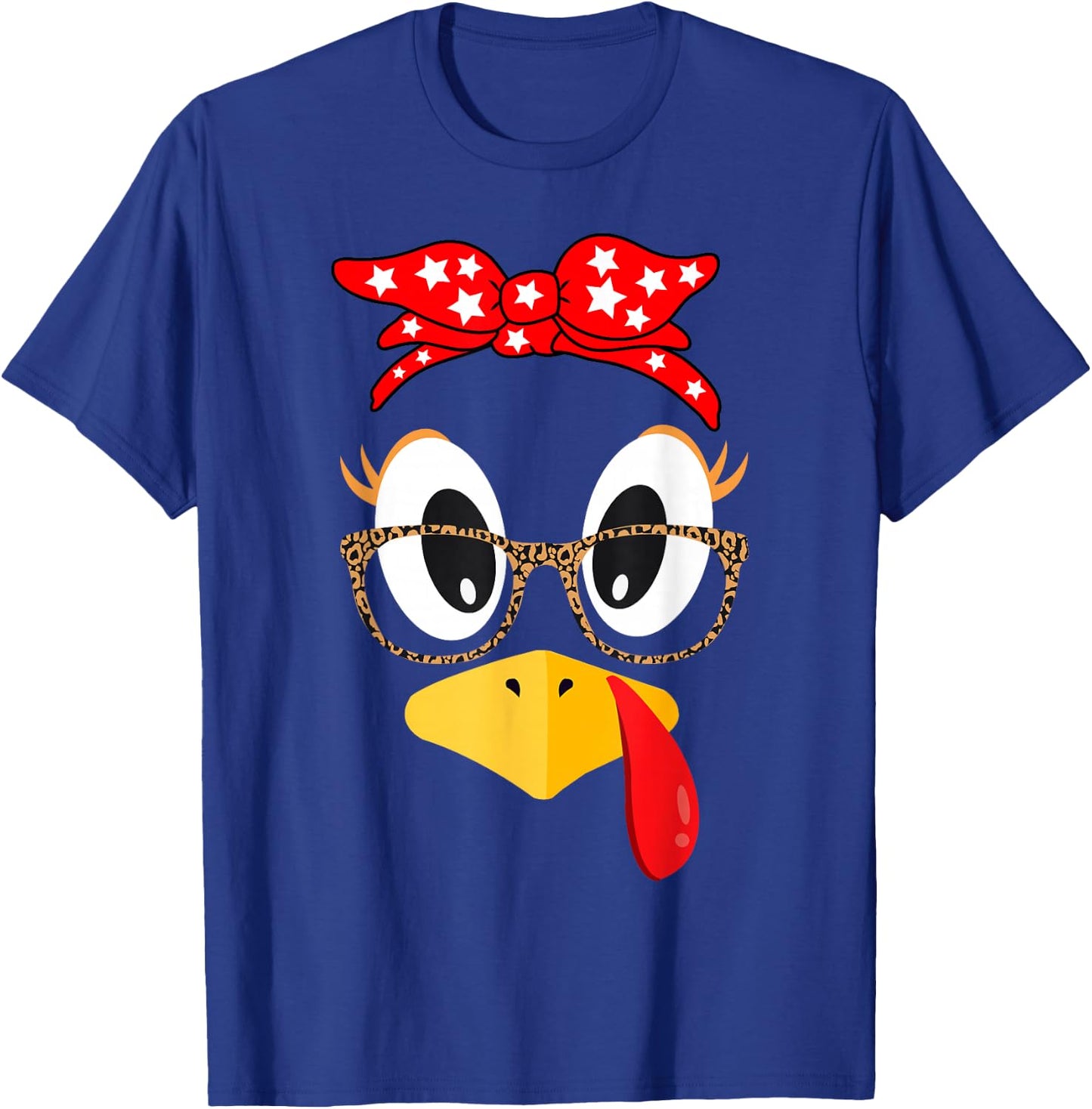 Thanksgiving Turkey Face Leopard Print Glasses Women Girls T-Shirt - T-Shirt | Royal