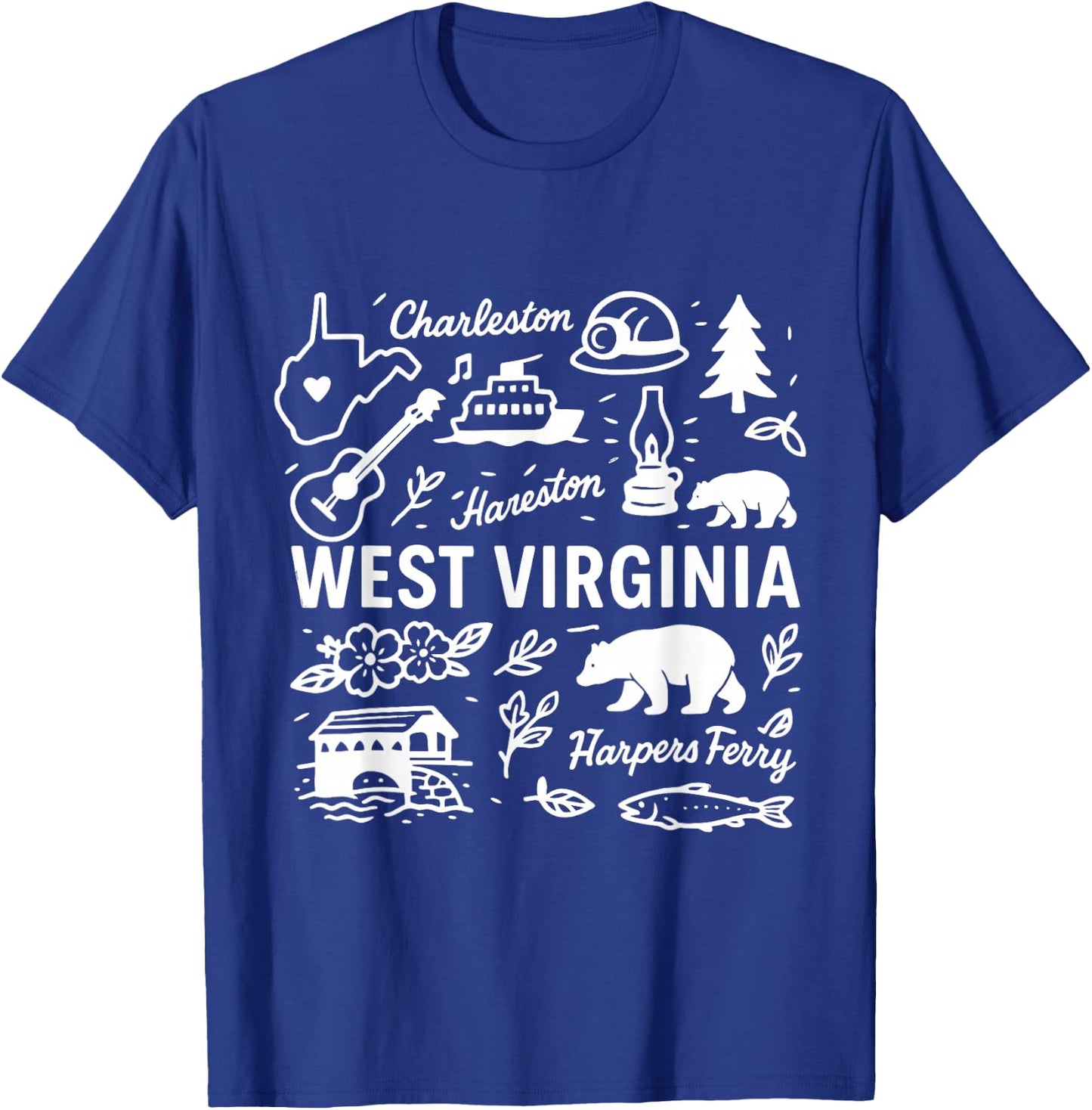 West Virginia USA State Symbols Vintage Souvenir Cute Doodle T-Shirt - T-Shirt | Royal