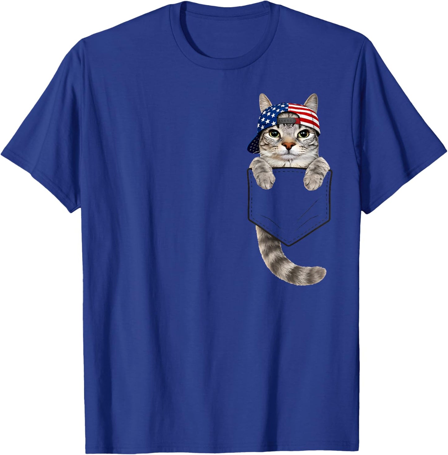 Cute Tabby Cat Pocket 4th July Patriotic 250 Anniversary USA T-Shirt - T-Shirt | Royal